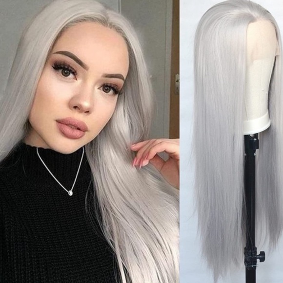 22”GREY Straight Lace Front Wig NEW